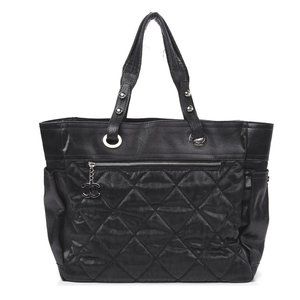 CHANEL Coated Canvas Large Paris Biarritz Tote Bl